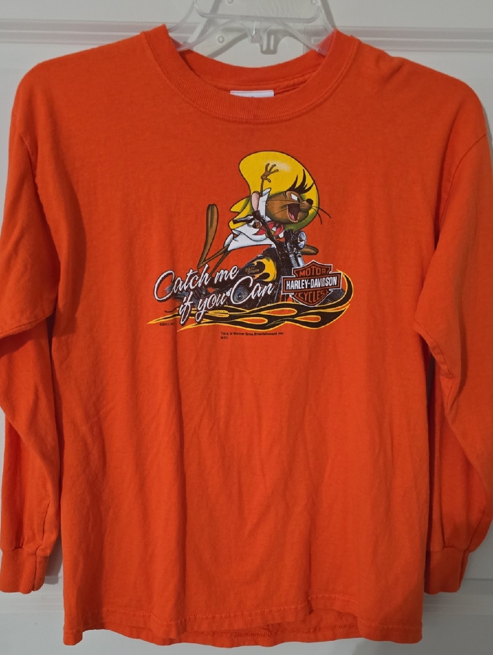 VINTAGE 90'S Harley-Davidson Orange Long Sleeve Tweety Motorcycle Graphic Tee